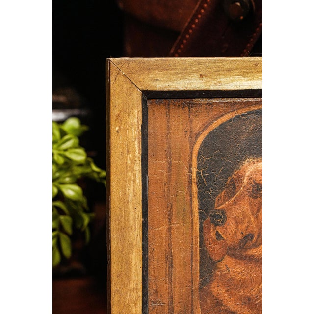 Gold Rustic Dog House Scene Framed Antique Animal Portrait Oil Painting of Dogs For Sale - Image 8 of 9