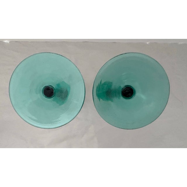 Mid 20th Century Vintage Mid-Century Modern Art Glass Wine Goblets With Emerald Green Stems - a Pair For Sale - Image 5 of 6