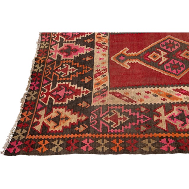 1960s Vintage Turkish Kilim Red Handmade Tribal Wool Runner For Sale - Image 4 of 10