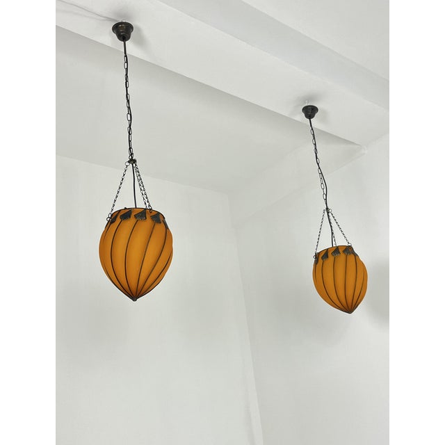 Orange Murano Glass Pendant Lamps, 1980s, Set of 2 For Sale - Image 3 of 11