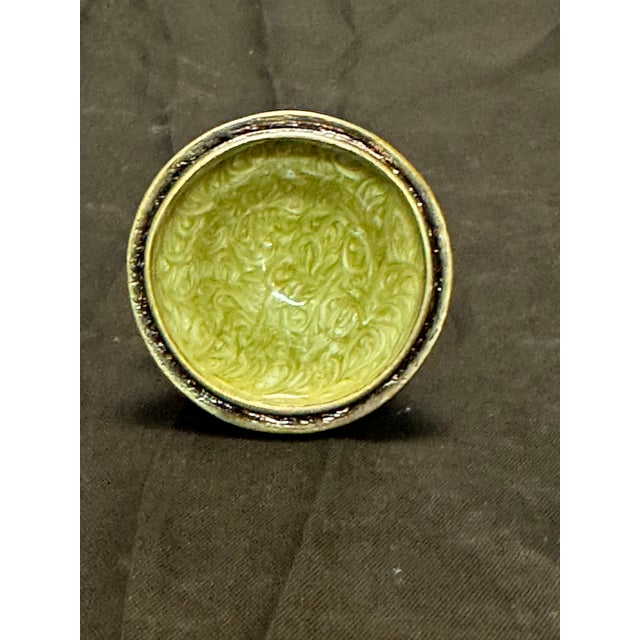 Vintage Mid Century Enameled Brass Pedestal Trinket Dish Floral Pattern Jeweled For Sale In New York - Image 6 of 10