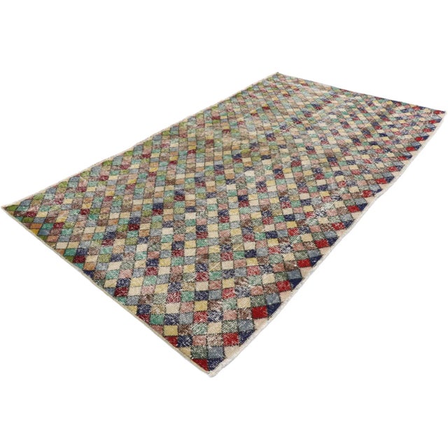 distressed vintage Turkish Sivas rug with Rustic Mid-Century Modern style. This hand knotted wool distressed vintage...