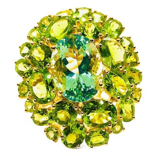 Bochic "Orient" Vintage Peridot & Green Amethyst Ring Set In 18K Gold & Silver For Sale