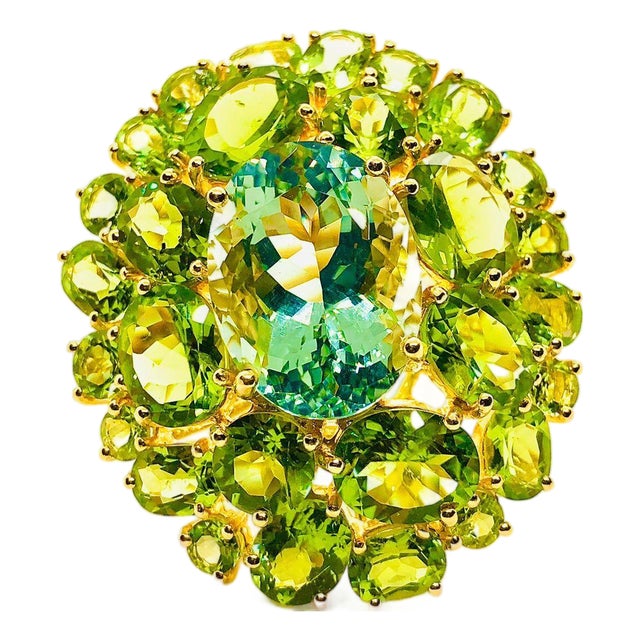 Bochic "Orient" Vintage Peridot & Green Amethyst Ring Set In 18K Gold & Silver For Sale
