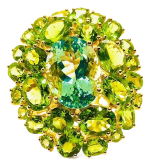 Bochic "Orient" Vintage Peridot & Green Amethyst Ring Set In 18K Gold & Silver