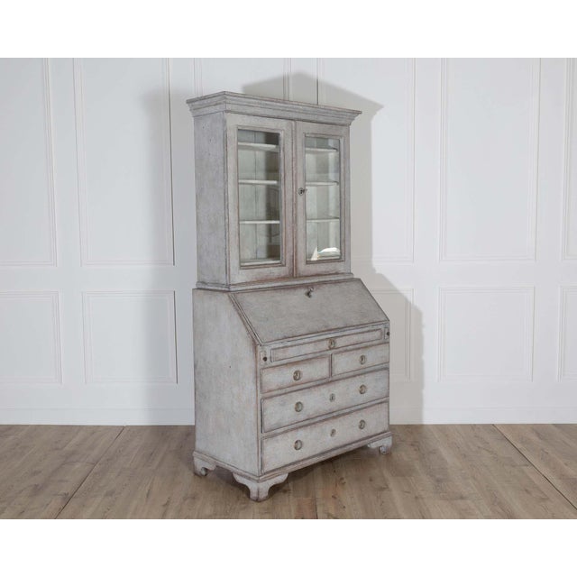 19th Century Early 19th Century Swedish Painted Secretary Cupboard in Grey with Patina For Sale - Image 5 of 9