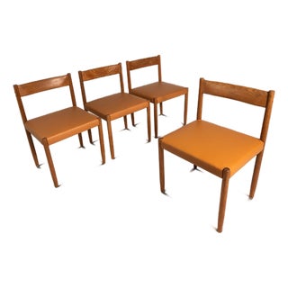 Set of Four (4) Restored Mid-Century Danish Modern Dining Chairs in Teak & Leather Attributed to Poul M. Volther for Frem Røjle, Demark, C. 1960's For Sale