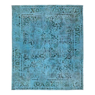 Blue Antique Persian Overdyed Wool Rug With Allover Motif For Sale