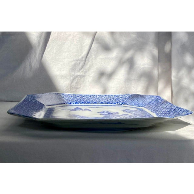 Early 20th Century Early 20th Century Late Qing Chinese Blue & White Octagonal Landscape Serving Plate For Sale - Image 5 of 16