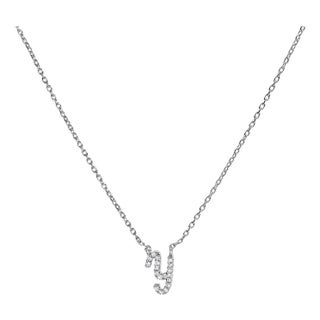 10K White Gold Diamond Accent "Y" Initial Script Style Pendant Necklace For Sale