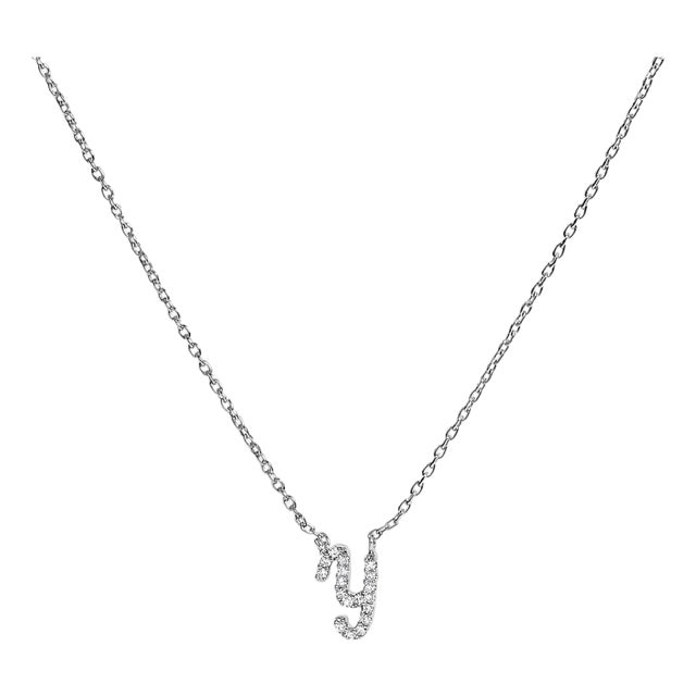 10K White Gold Diamond Accent "Y" Initial Script Style Pendant Necklace For Sale