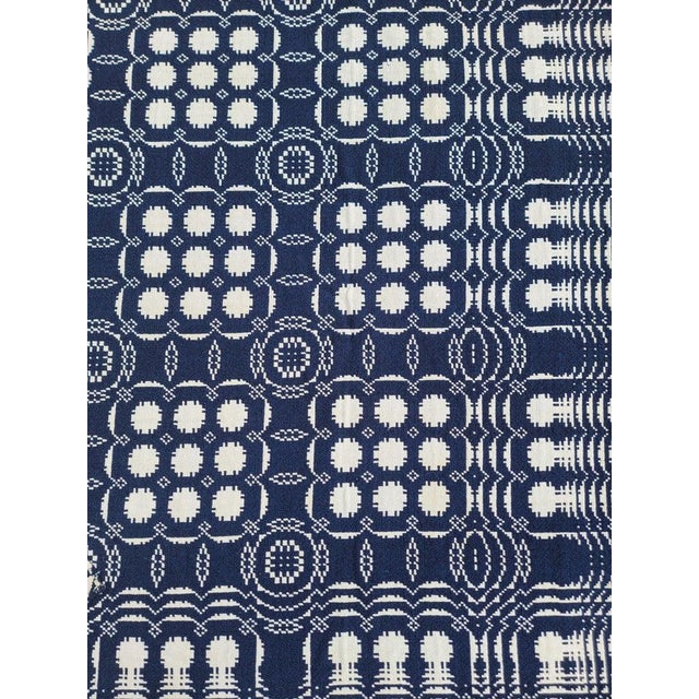 White Early 19Thc Woven Double Weave Coverlet in Indigo & White For Sale - Image 8 of 11