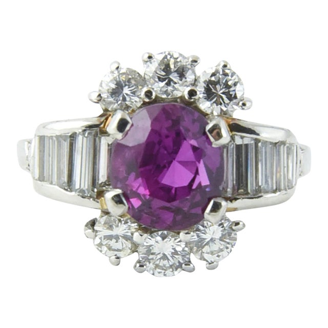 Intense Unheated Pink Sapphire Diamond Platinum Ring size 7 For Sale