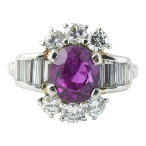 Intense Unheated Pink Sapphire Diamond Platinum Ring size 7