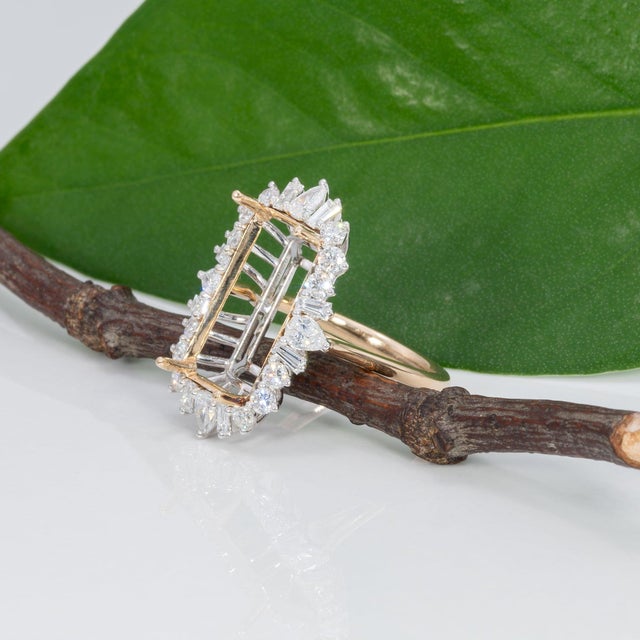 Lab Diamond Semi-Mount Ring With 24 Diamond Accents in Solid 14k Gold, Size 6.75 For Sale In Columbus - Image 6 of 9