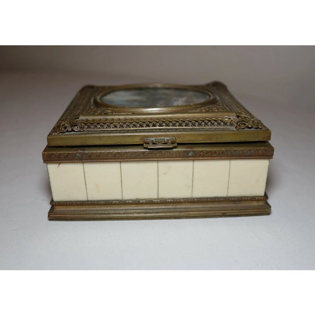 Wood Antique Ornate Italy Bronze Filigree Celluloid Landscape Mini Painting Wood Box For Sale - Image 7 of 11