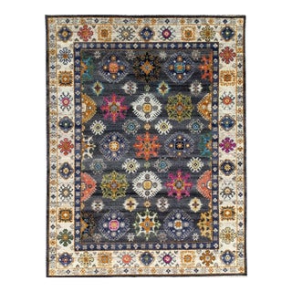 8x10 Lila Ruby Charcoal Traditional Floral Hand Knotted Wool Carpet Rug For Sale