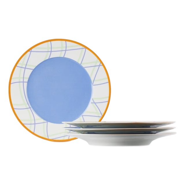 Misette Grid Porcelain Dinner Plates, Set of 4 For Sale