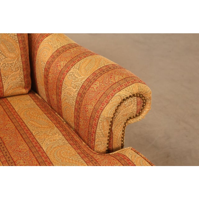 Wood Hickory Chair Chippendale Style Custom Upholstered Wing backArmchair For Sale - Image 7 of 18
