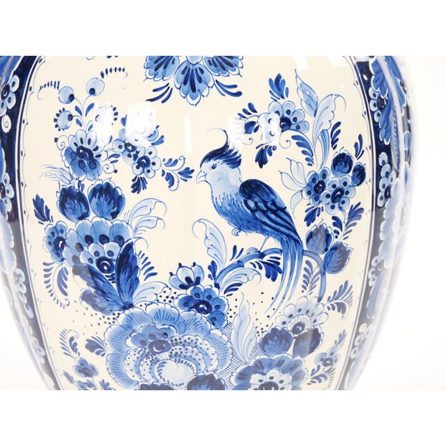 Delft Large Antique Dutch Blue and White Delft Fluted Covered Jars, Circa 1880 For Sale - Image 4 of 17