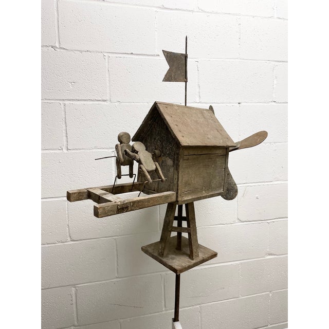 Folk Art Early 20th Century Rustic Primitive Handmade Wood American Folk Art Outdoor Barn Whirligig For Sale - Image 3 of 12