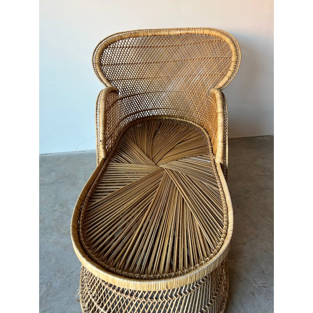 Vintage Bohemian Wicker Rattan Peacock Back Chaise Lounge Chairish