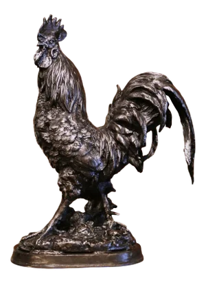 Early 20th Century French Polished Steel Iron Rooster Sculpture