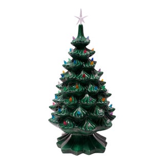 Vintage Ceramic Illuminated Textured Christmas Tree For Sale