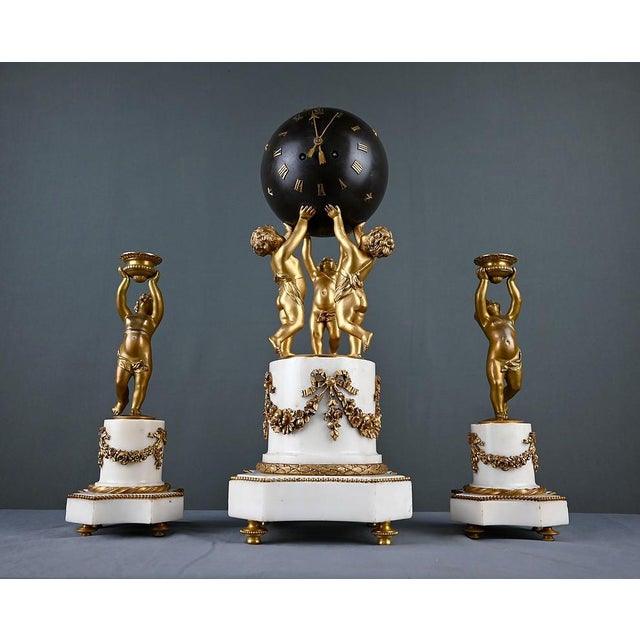 19th Century Bronze and Marble Putti Mantelpiece Set, 1800s, Set of 3 For Sale - Image 5 of 18