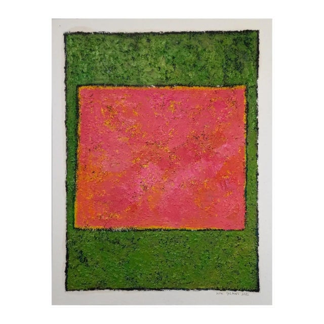 Pink Mark Rothko Inspired 'Green and Pink' Highly Textured Abstract Oil Painting For Sale - Image 8 of 8