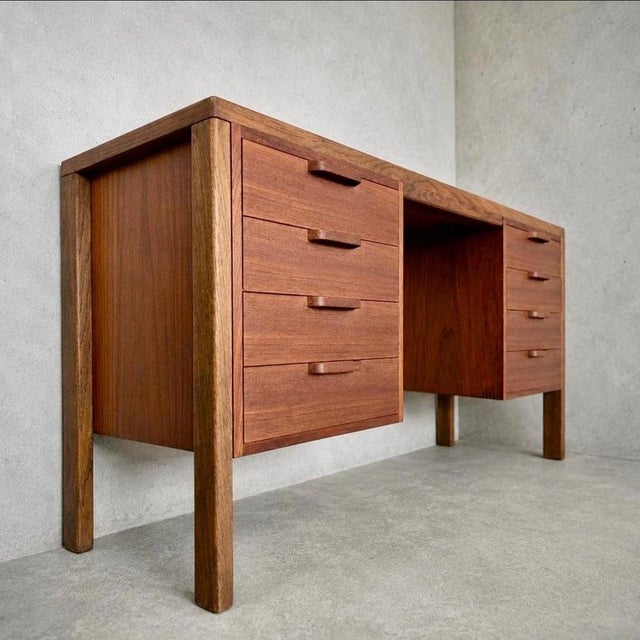 Mid-Century Modern Teak and Oak Twin Pedestal Desk by Alfred Cox, 1960s For Sale - Image 12 of 12