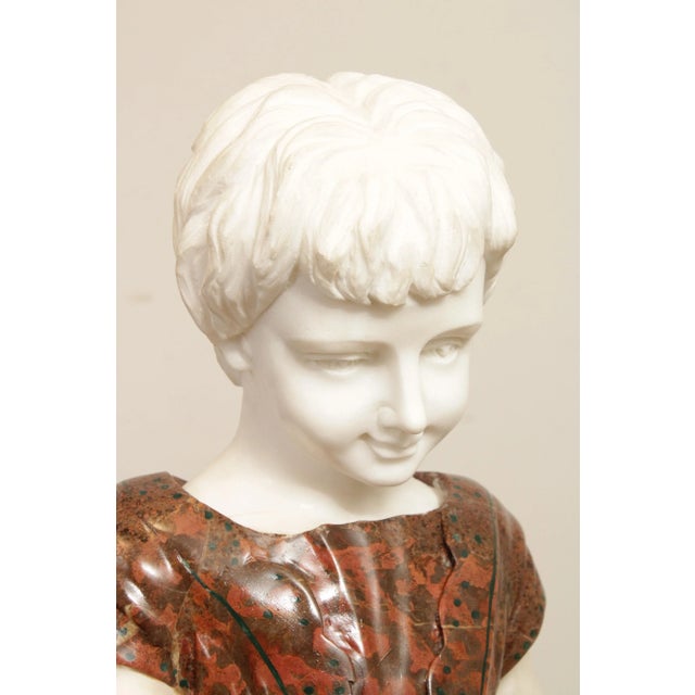 Mid 20th Century Mid 20th Century Figural Girl with Flowers Carved Marble Life-Size Statue For Sale - Image 5 of 13