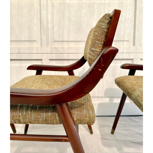 Set of 4 Mid-Century Modern Upholstered Wood Dining Arm Chairs For Sale In Los Angeles - Image 6 of 12