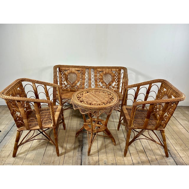 Victorian Rattan Living Room Set, 1920s, Set of 4 For Sale - Image 15 of 15