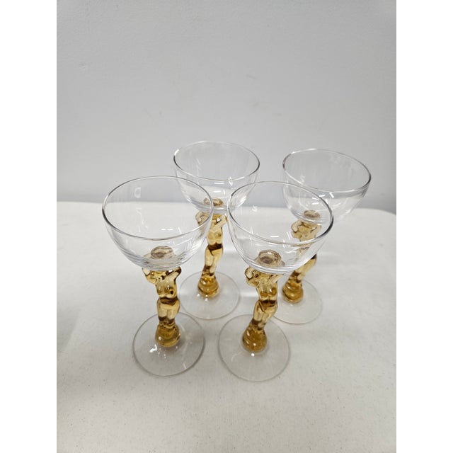 Early 20th Century Cambridge Glass Company Amber Nude Cocktail Glasses -Set of Four For Sale - Image 10 of 11