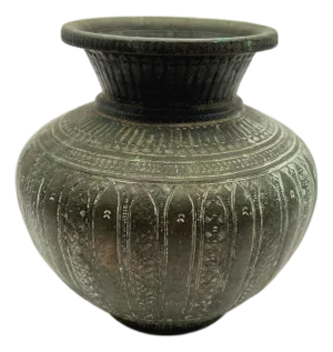 Antique Engraved Bronze Water Vessel (Lota) With Natural Patina