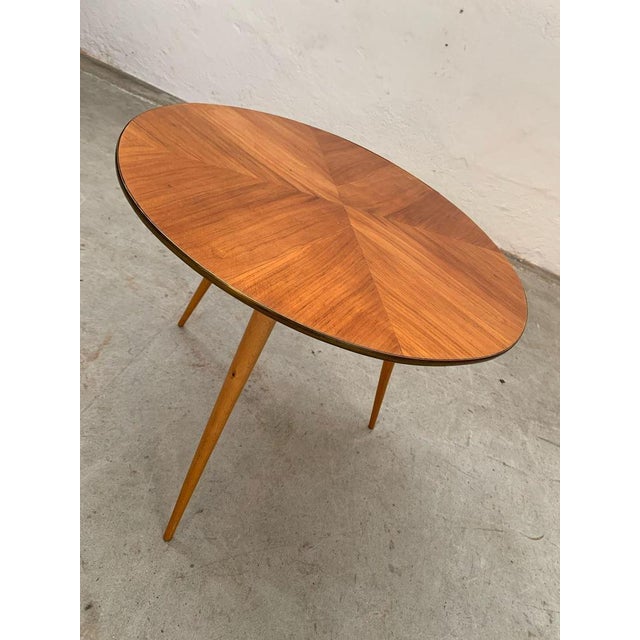Round Wooden Table with Brass Top Edge and Three Legs, Itlay, 1950s For Sale - Image 4 of 8