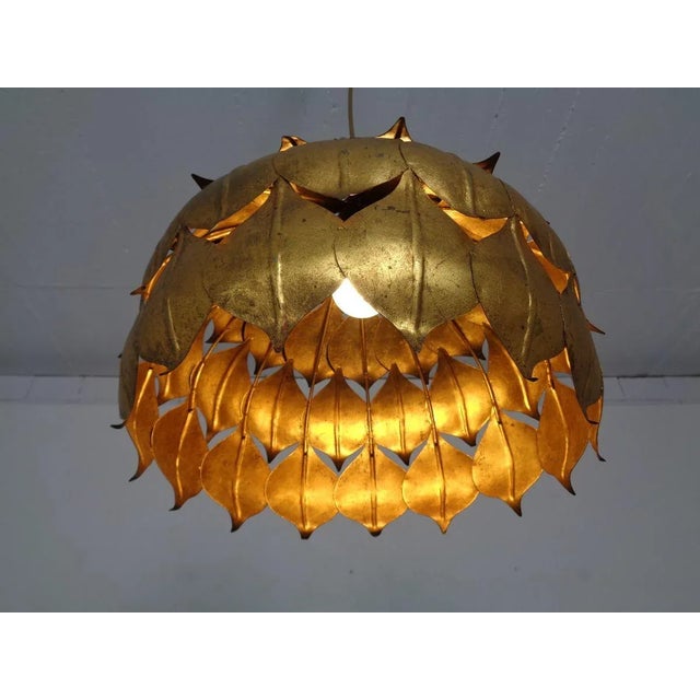 Large French Brass Lotus Ceiling Lamp, 1940s For Sale - Image 4 of 18