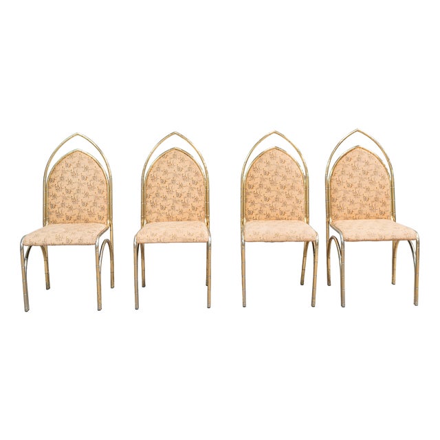 Vintage Italian Chairs with Brass Frame and Bamboo, 1970s, Set of 4 For Sale