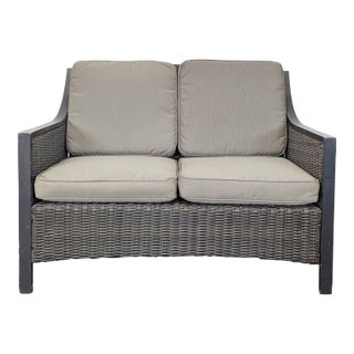 Outdoor All Weather Wicker Loveseat With Cushions For Sale