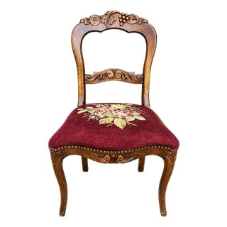 1940-1950’s French Provincial / Country French Carved Needlepoint Mahogany Dining Chair For Sale