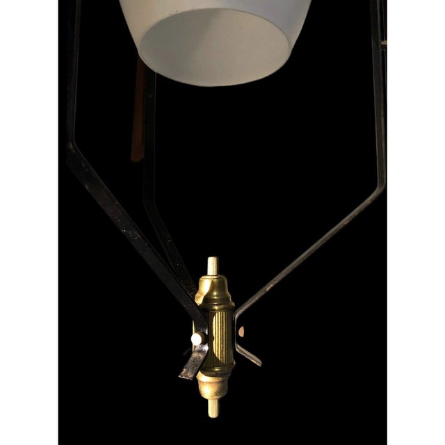 Stilnovo 1960s Mid-Century Modern Italian Pendant Lamp by Stilnovo in Brass, Teak, and Opaline Glass For Sale - Image 4 of 8