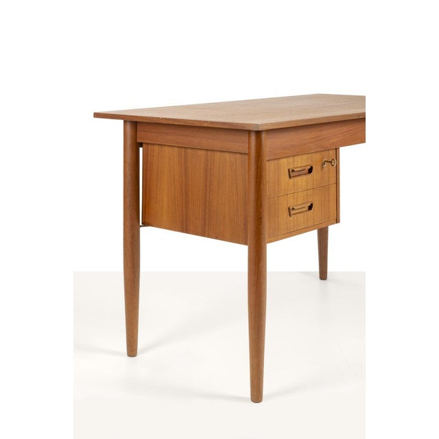 Scandinavian Desk with Sliding Mobile Drawer Block and Small Armchair, Denmark, 1970s, Set of 2 For Sale - Image 12 of 17