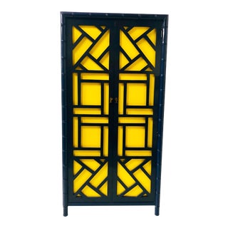 1970s Lacquered Faux Bamboo Armoire For Sale
