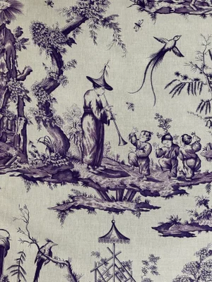Schumacher Linen Blend Fabric Shengyou Toile, Iris - 5 6/8 Yards