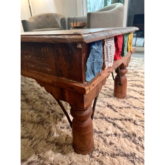 Vintage Indian Sheesham Wood Coffee Table With Iron Nailhead Detail and Baluster Legs For Sale - Image 4 of 6