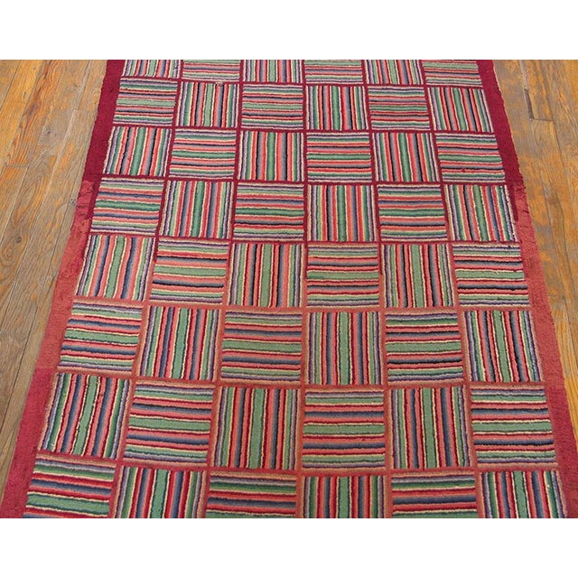 1930s Multicolor Geometric Modern Antique American Hooked Rug 3'2" X 18'9" Wool Handknotted Carpet For Sale - Image 4 of 5