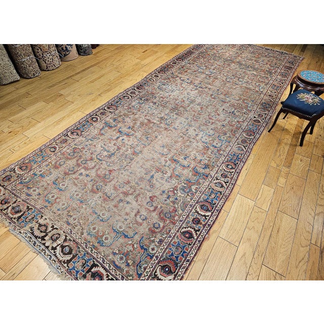 Gray Antique Caucasian Karabagh Gallery Rug, Handwoven Pistachio Green & Yellow, 1850s, 7' x 19' For Sale - Image 8 of 18