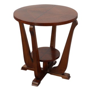 Art Deco Oak Side Table with Sculptural Base and Geometric Top, 1920 For Sale