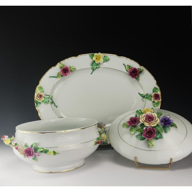 Vintage Tureen and Tray in Porcelain with Applied Flowers by Raynaud, 1960s For Sale - Image 4 of 18